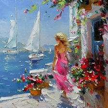 Схема вышивки «по картине Сулайманова, девушка у моря»