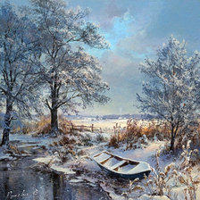 Схема вышивки «лодка,зима,природа»