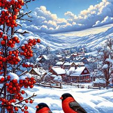 Схема вышивки «Снегири»