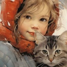 Схема вышивки «девочка с котом»