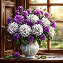 Схема вышивки «Хризантемы в вазе»