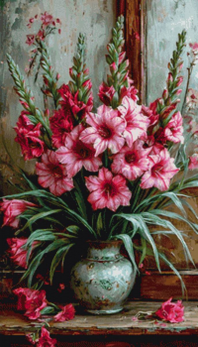 Букет гладиолусов - ваза, букет, гладиолусы, цветы - предпросмотр