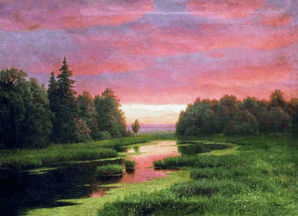 Закат над рекой. Гавриил Кондратенко - русские художники - предпросмотр