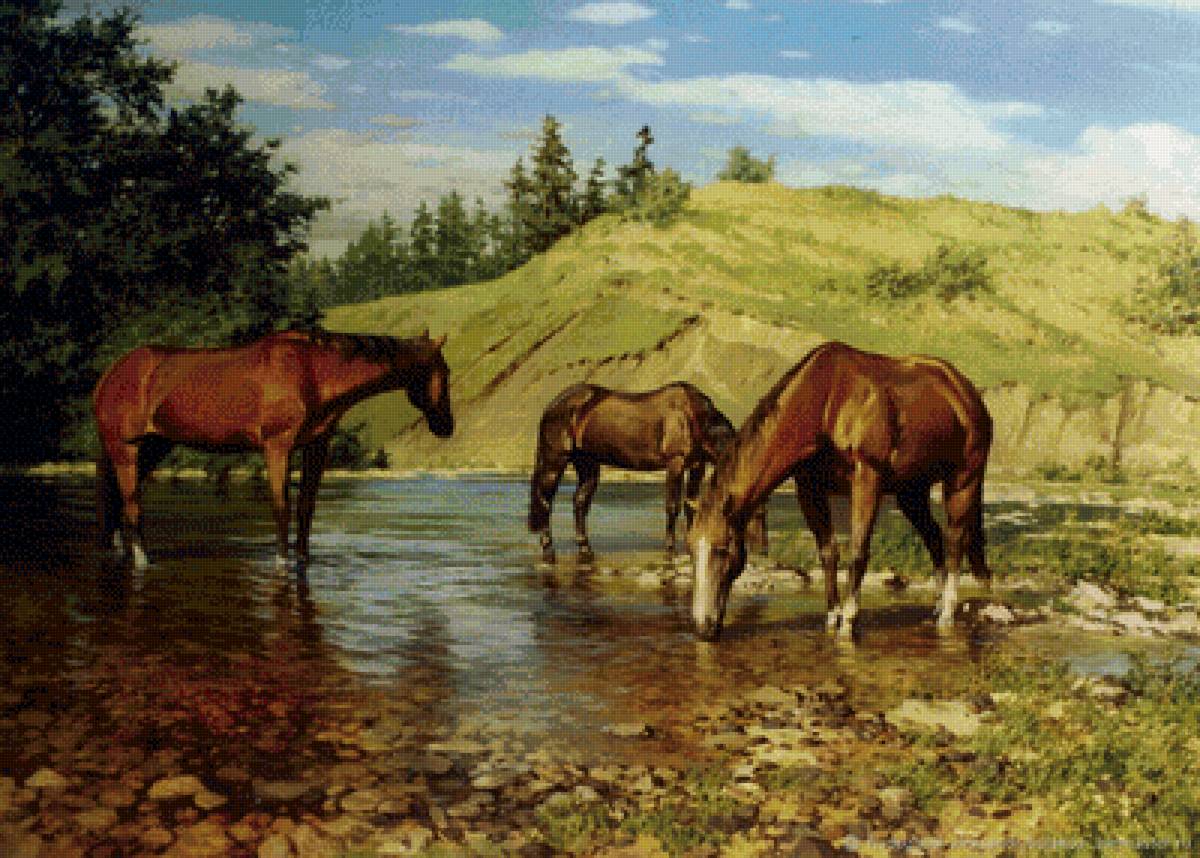 Лошади на водопое. Александр Булаков - русские художники - предпросмотр