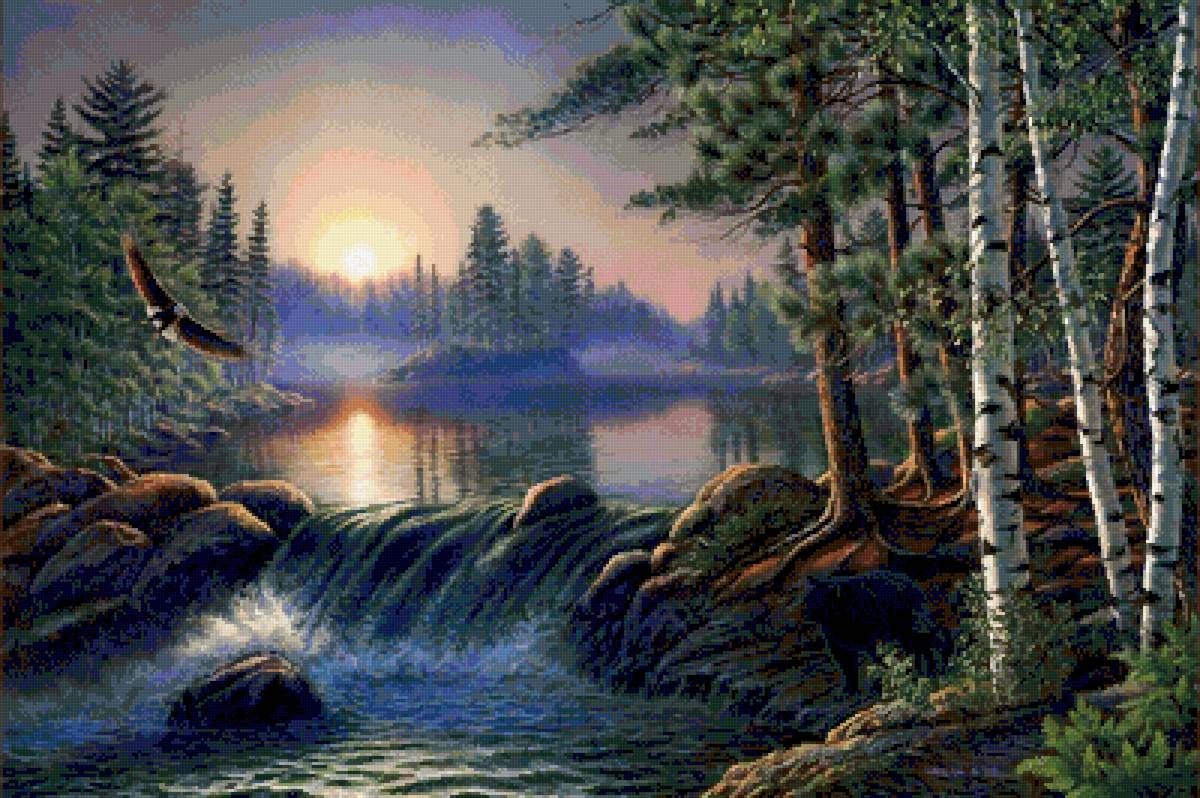 природа - закат, водопад, пейзаж, природа - предпросмотр