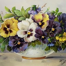 Схема вышивки «Анютины глазки в вазе»