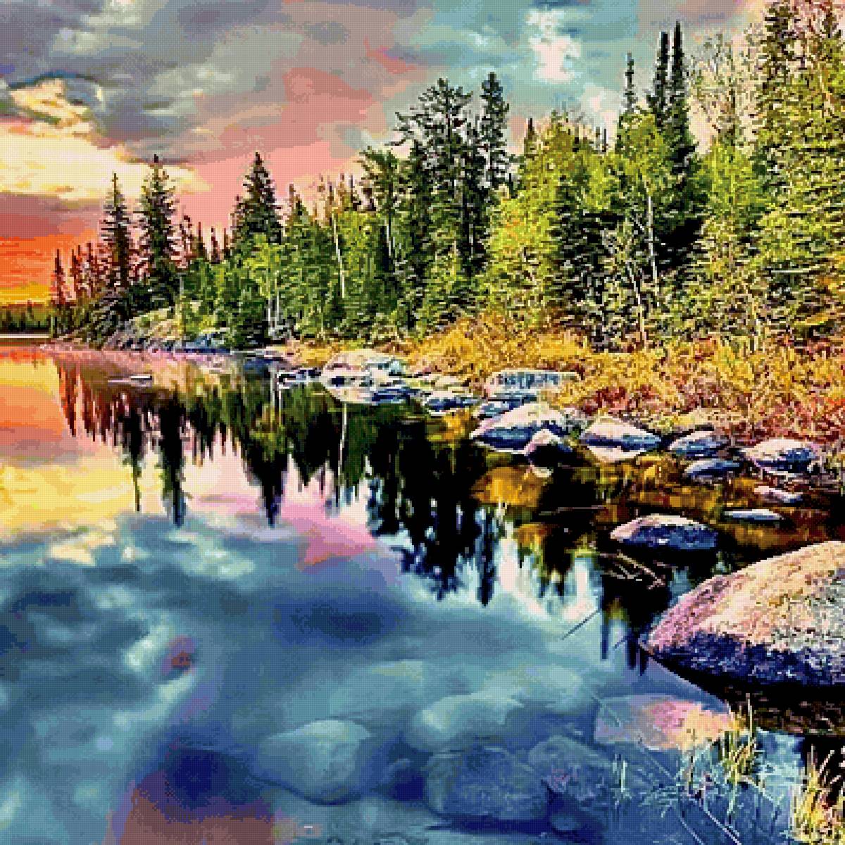 Пейзаж - озеро, закат, лес, природа - предпросмотр