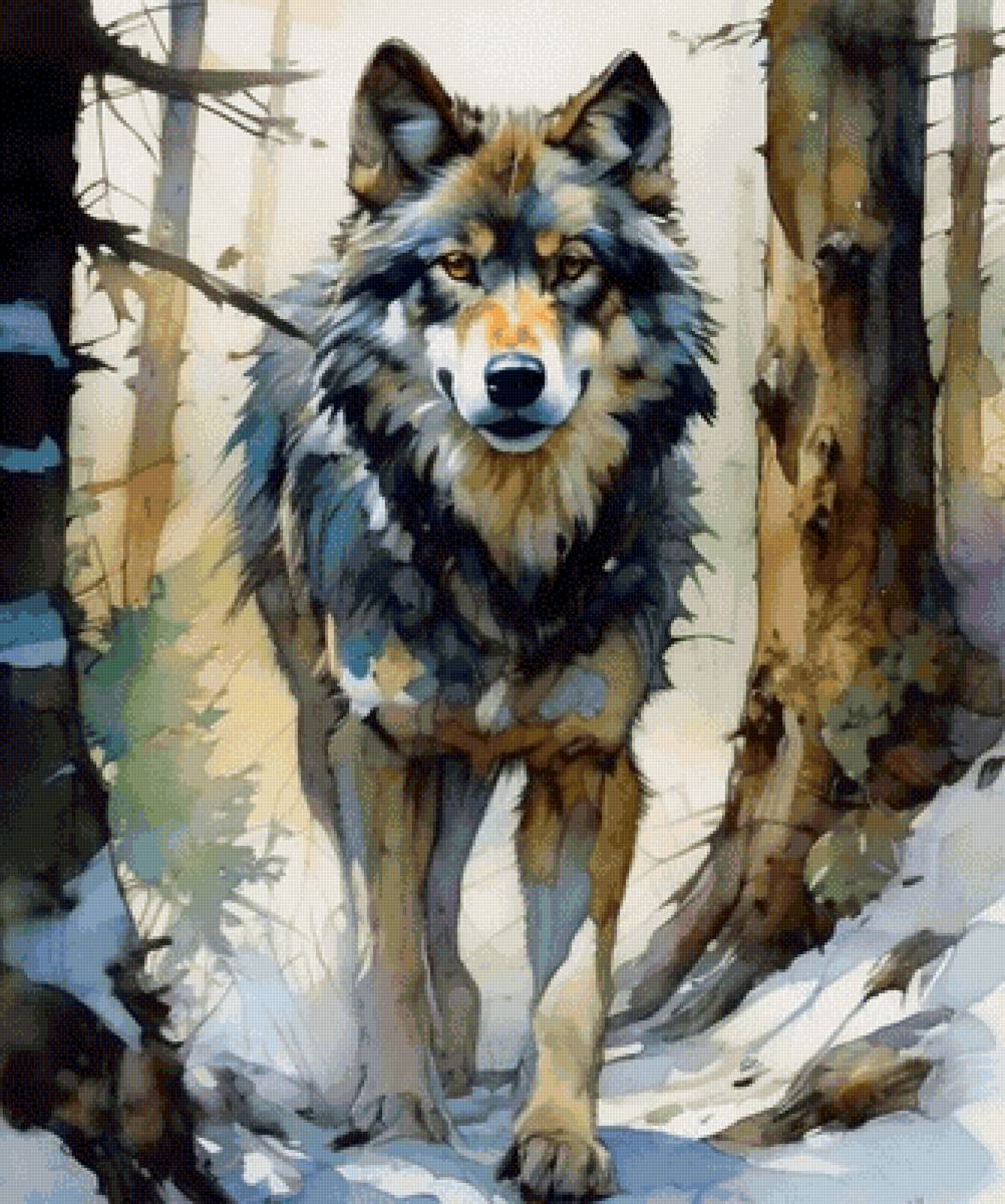 Волк. Акварель - художники - предпросмотр