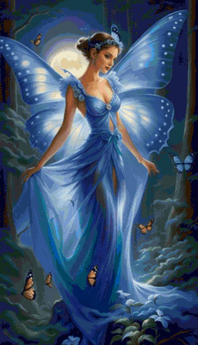 Hada azul - dama, mujer, hada, fantasía - предпросмотр