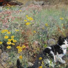 Схема вышивки «котёнок в одуванчиках»