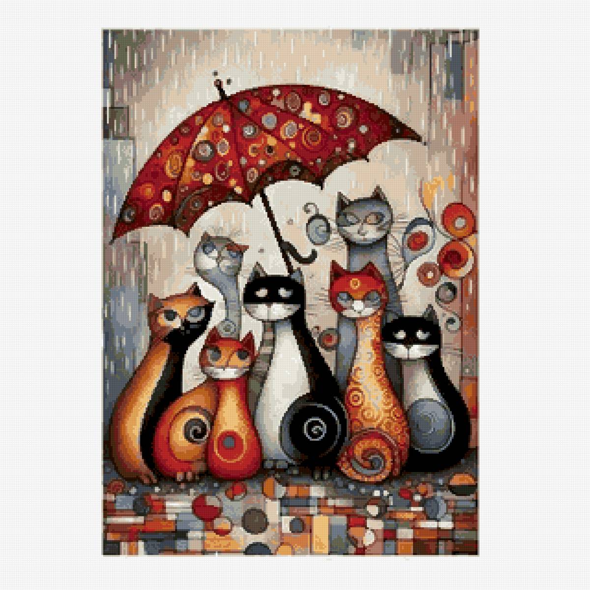 Коты под зонтиком - под зонтиком, под дождем, коты, кошки - предпросмотр