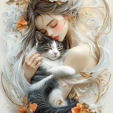 Схема вышивки «Девочка с котиком»