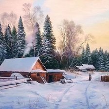 Схема вышивки «Зимняя деревня. Владимир Палачев»