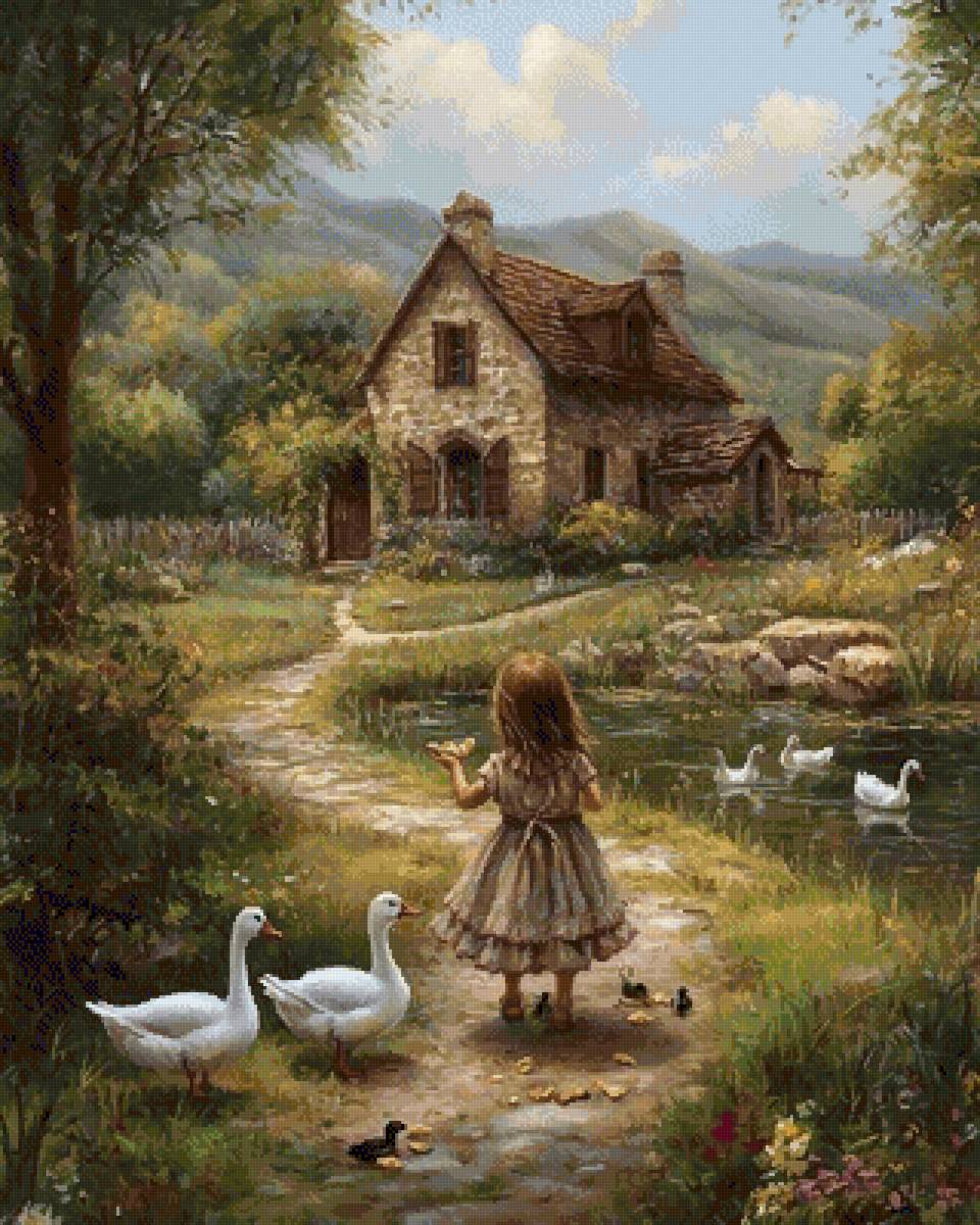 child feeding ducks - предпросмотр