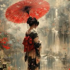 Зонт под дождем