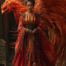 Схема вышивки «Феникс и женщина»