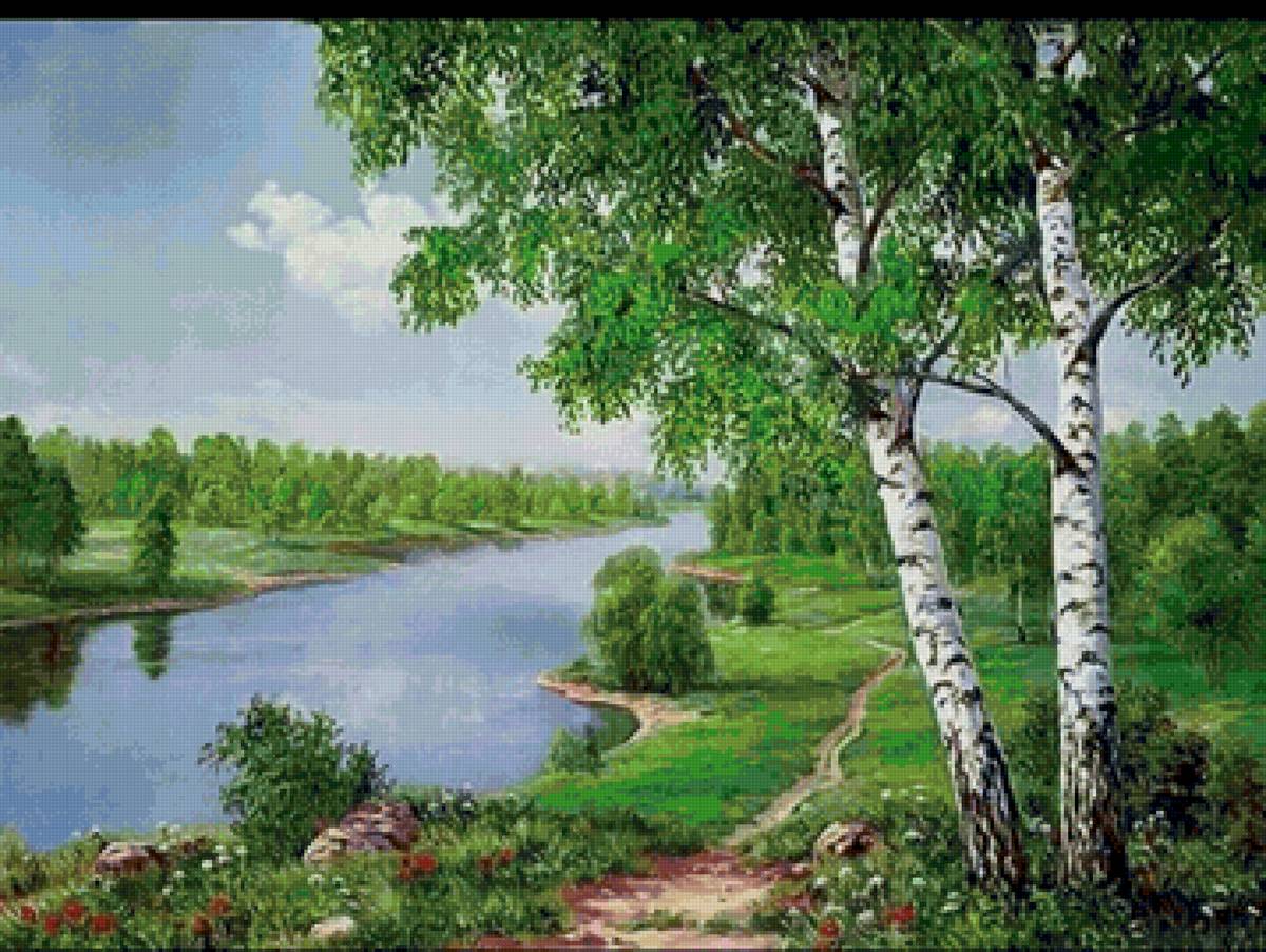 Берёзки у реки - река, березы - предпросмотр