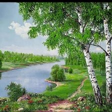 Схема вышивки «Берёзки у реки»