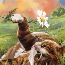 Схема вышивки «Котик с цветком»