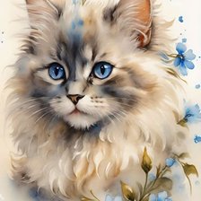 Схема вышивки «Котик в цветах»