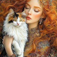 Схема вышивки «Девушка с котиком»