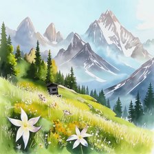 Схема вышивки «горы и эдельвейсы»