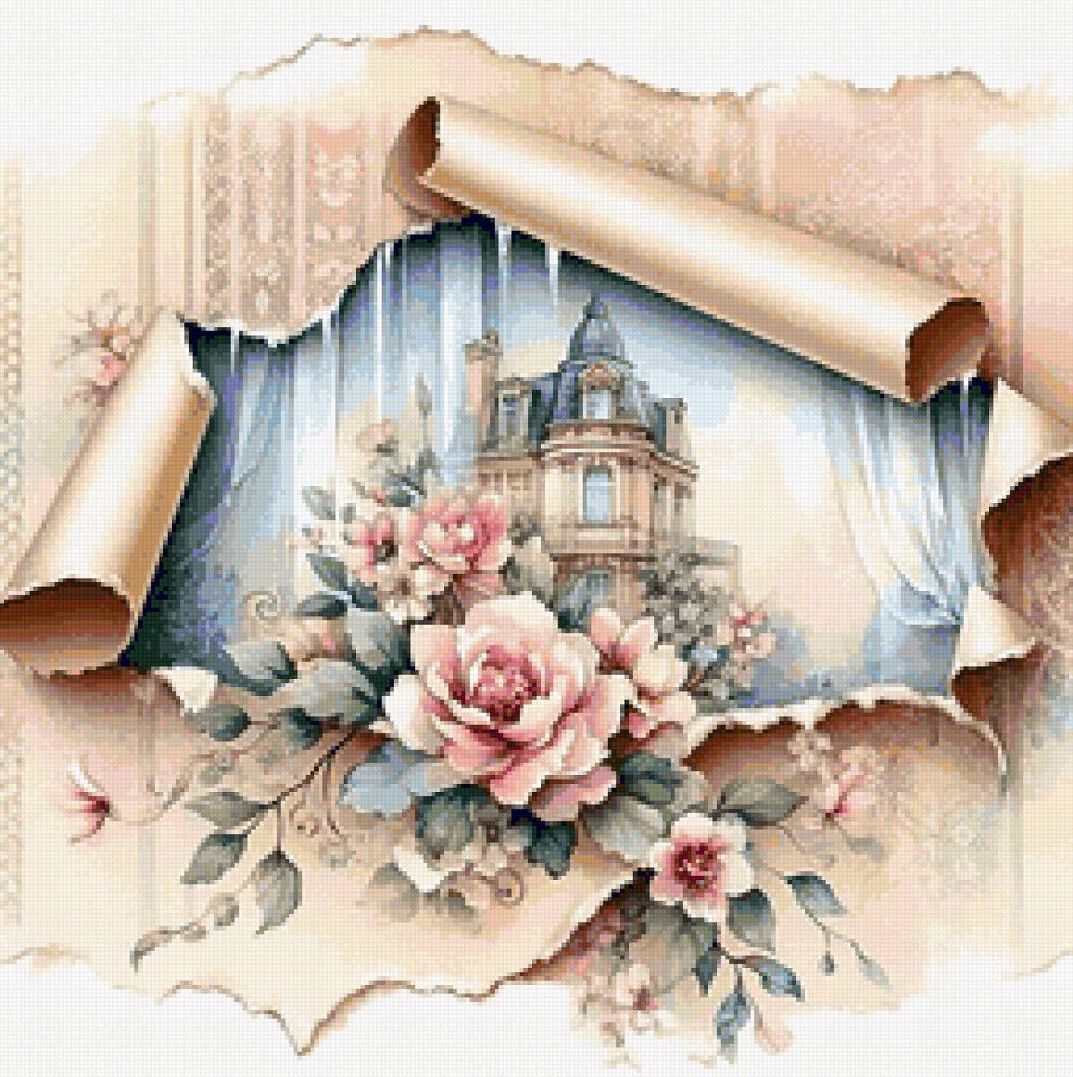 Старый город в розах - предпросмотр