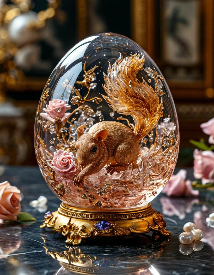 резьба по стеклу - белка в хрустале - оригинал