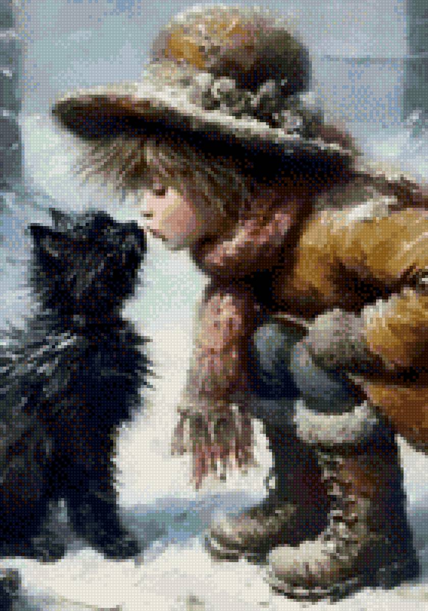 Девочка и котенок - котенок, девочка - предпросмотр