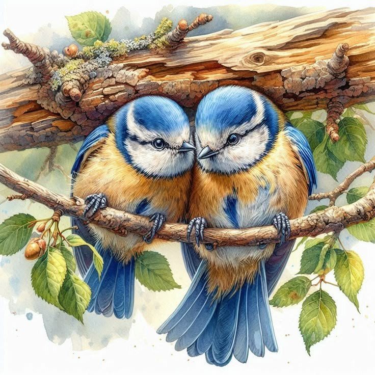 Пара птиц - акварель, птицы - оригинал