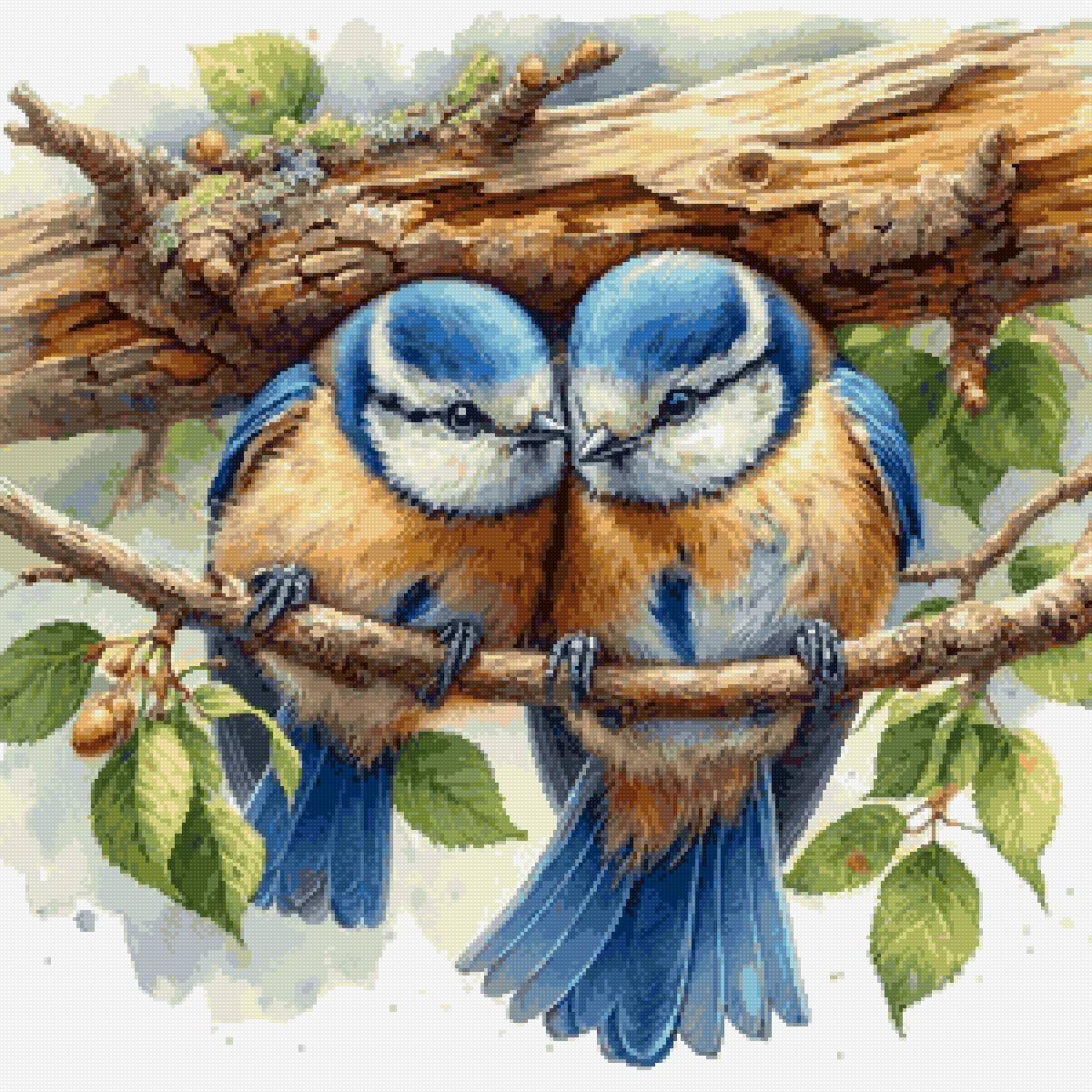 Пара птиц - птицы, акварель - предпросмотр