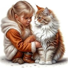 Схема вышивки «Девочка с котом»