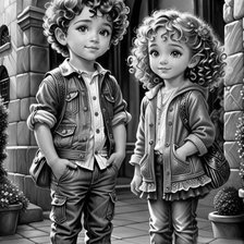 Схема вышивки «Двойняшки на прогулке - монохром»