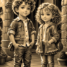 Схема вышивки «Двойняшки на прогулке - сепия»