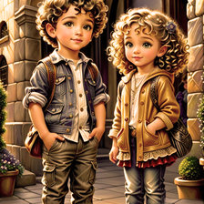 Схема вышивки «Двойняшки на прогулке - сепия»