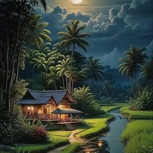 Схема вышивки «Cabaña junto al río»