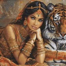Схема вышивки «тигр и девушка»