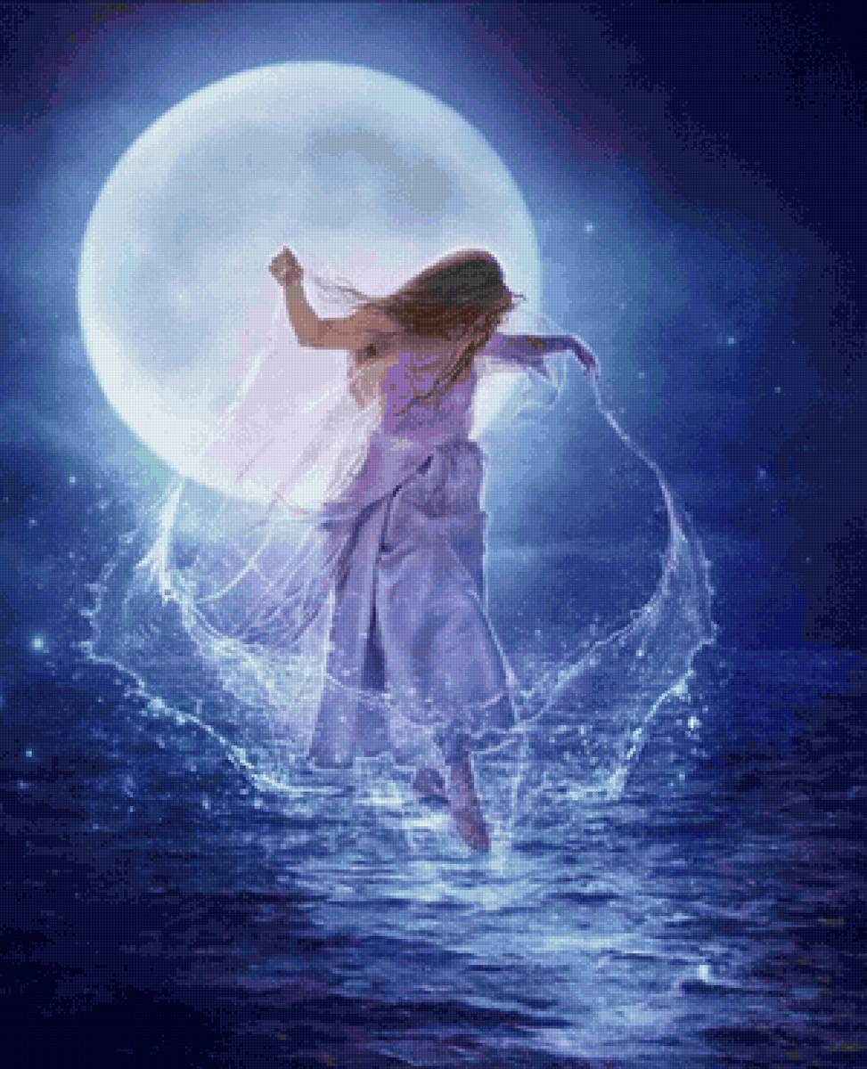 Chica - chica, agua, mar, noche, paisaje, luna - предпросмотр