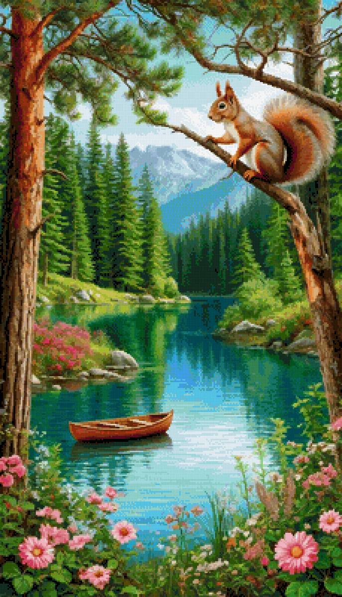 природа - белка, горы, лес, река - предпросмотр