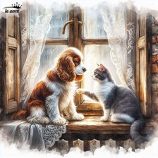 Схема вышивки «Кот с собакой»