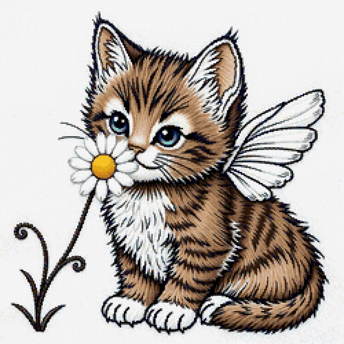 Котенок с крыльями - котенок, ромашка, крылья - предпросмотр
