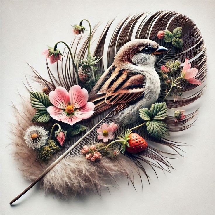 Фантазия пера - ягоды, птица, перо - оригинал