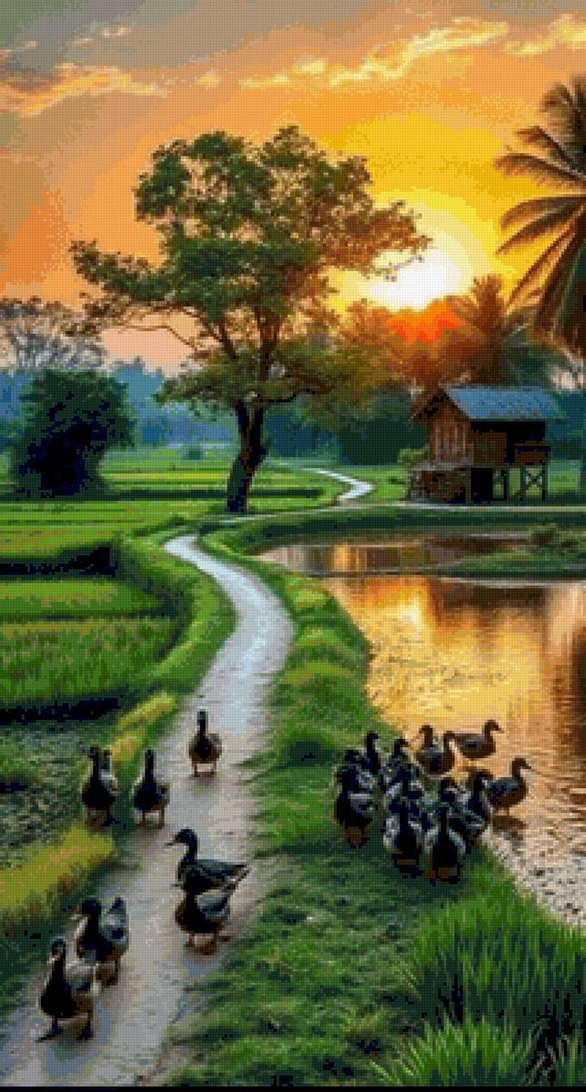 Paisaje patitos - paisaje, naturaleza, animales - предпросмотр