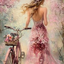 Схема вышивки «Девушка с велосипедом»