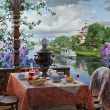 Схема вышивки «"Чаепитие с видом на реку" Бзежовский В.В.»