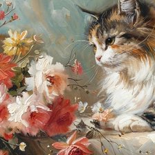 Схема вышивки «Кот и розы»