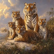 Схема вышивки «Тигриное семейство»