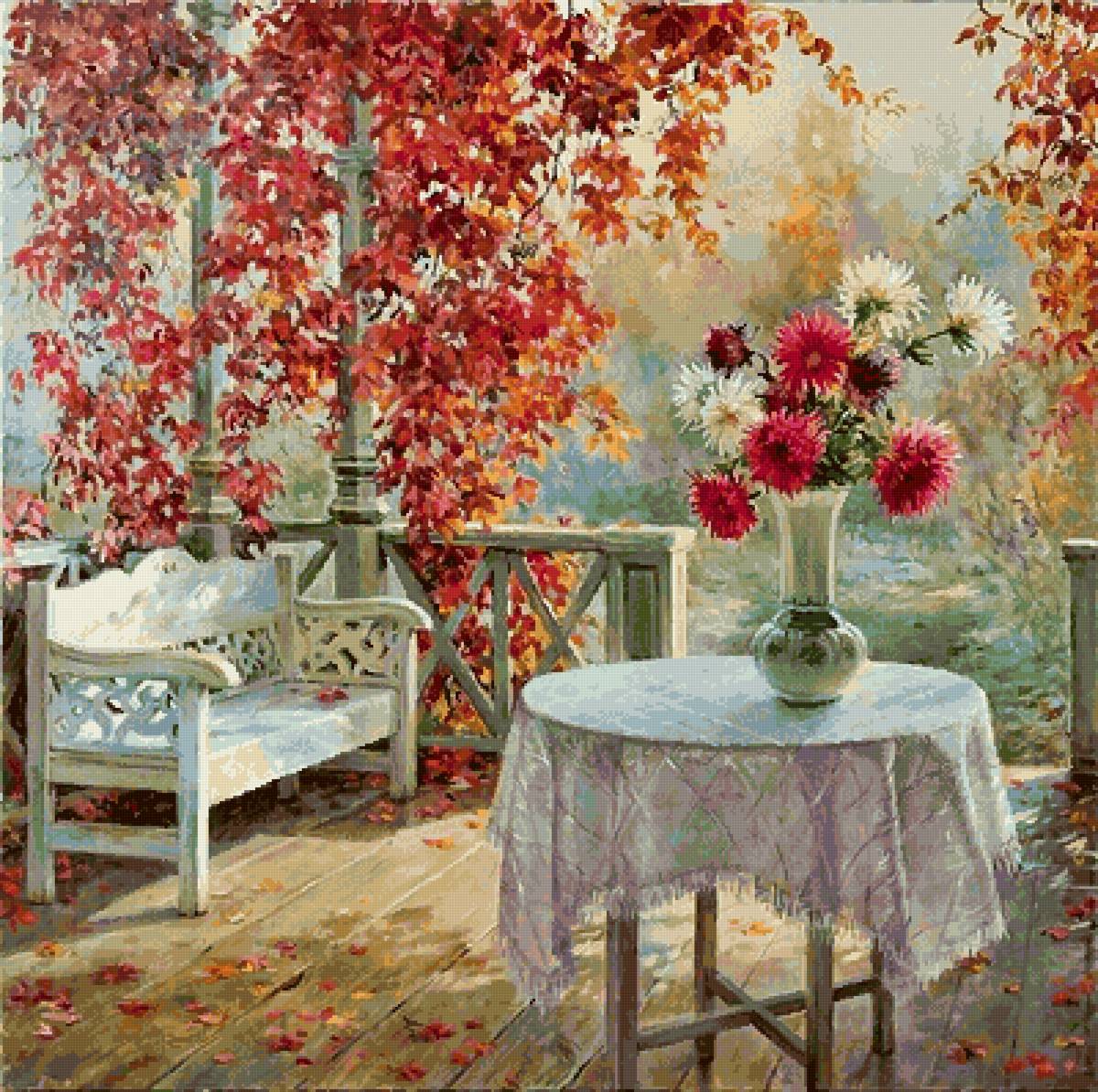 Худ. Бжезовский - осень, астры, веранда, бжезовский - предпросмотр