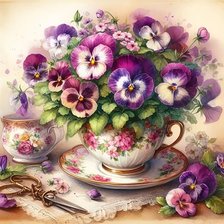Схема вышивки «букетик в чашке»