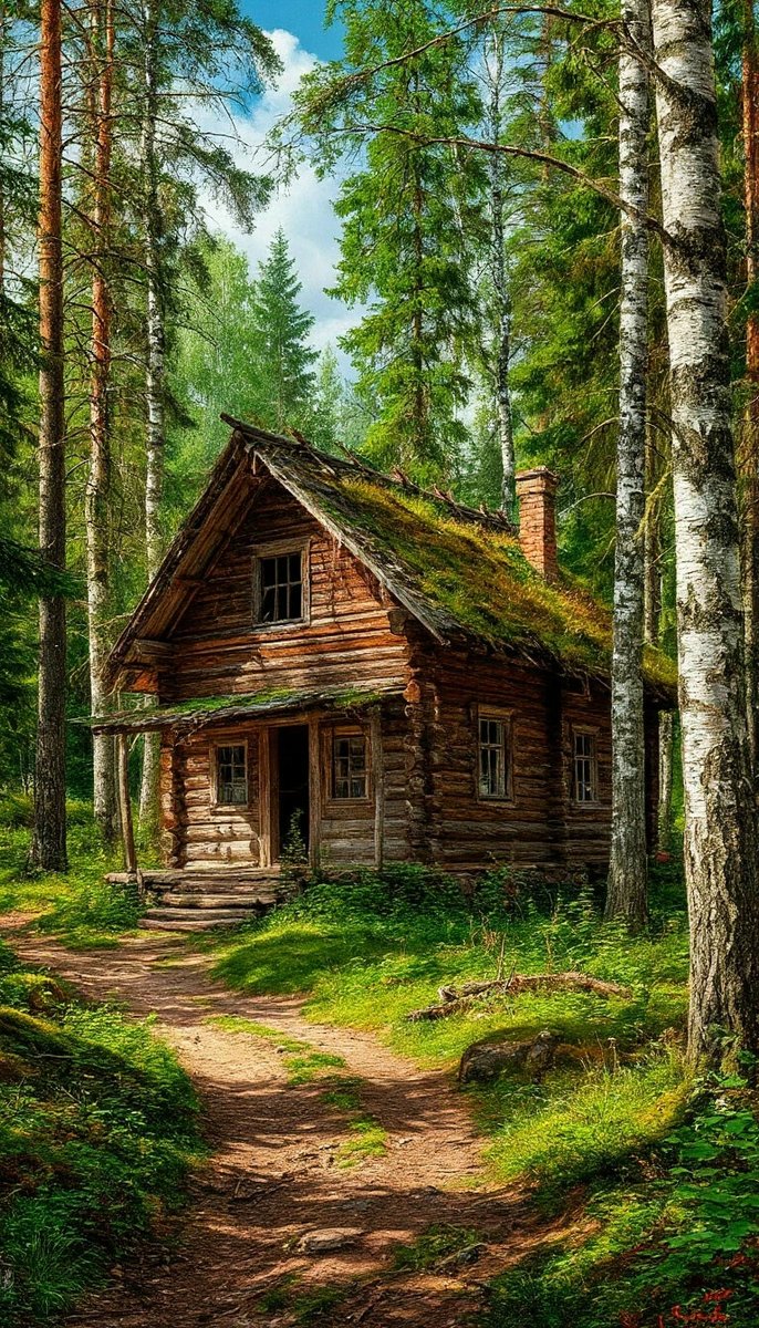 пейзаж - домик в лесу - оригинал